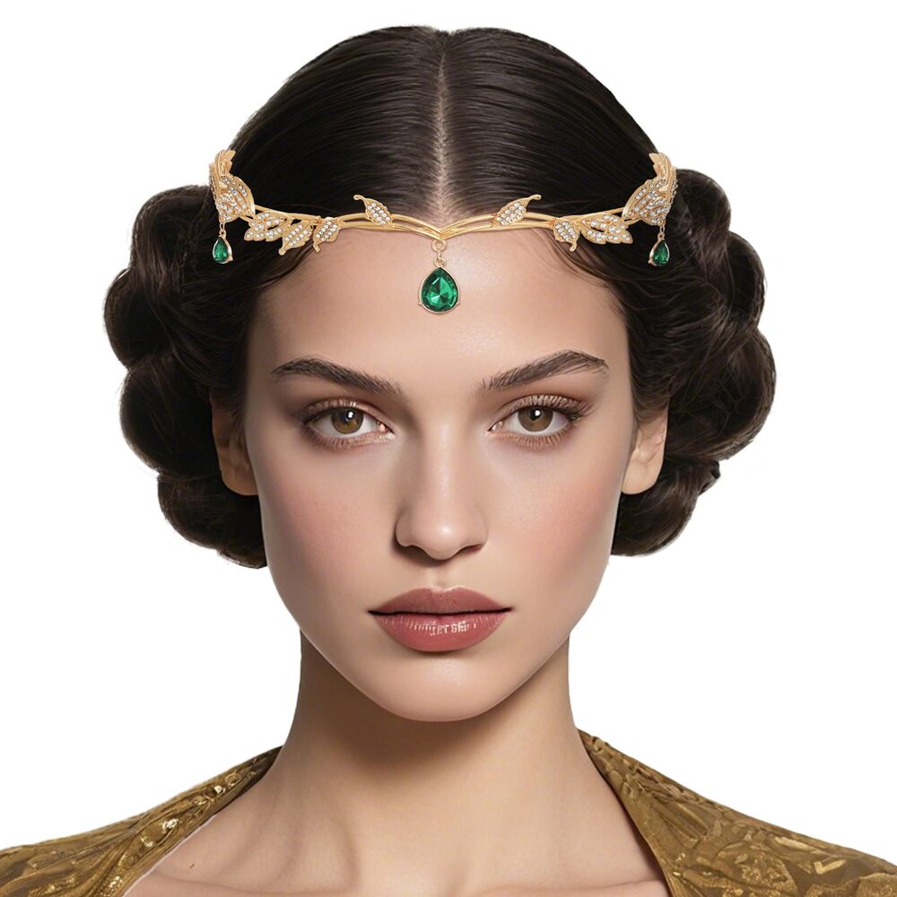 1401 Crystal Leaf Wedding Diadem Headband Bridal Bridesmaid Forehead Band